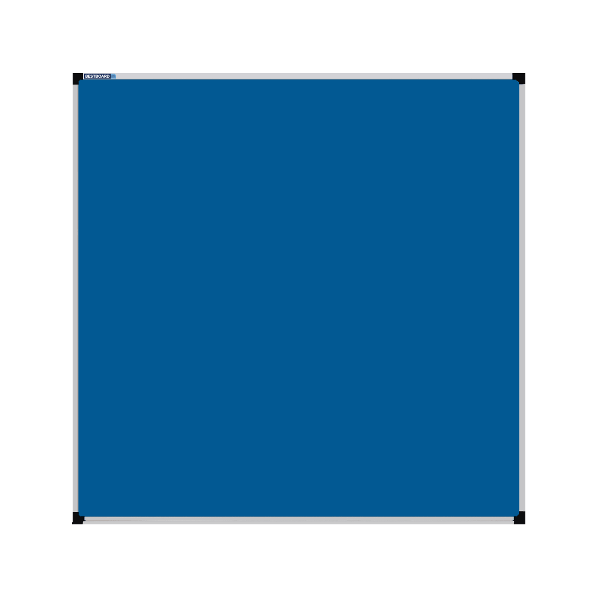 This image shows a Airforce Blue square Felt board with a silver frame. The corners of the frame are reinforced with black plastic.
