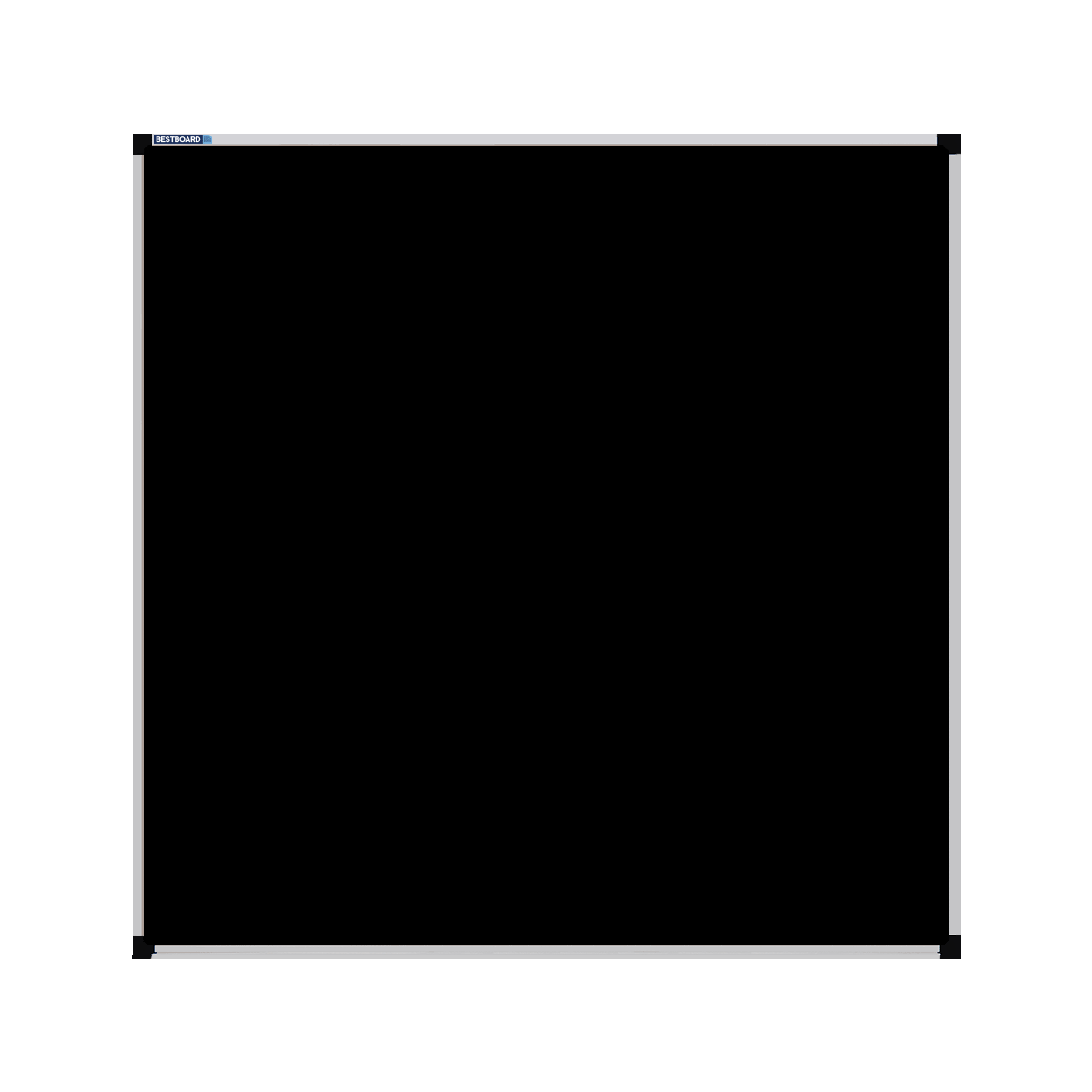 This image shows a Black square Felt board with a silver frame. The corners of the frame are reinforced with black plastic.