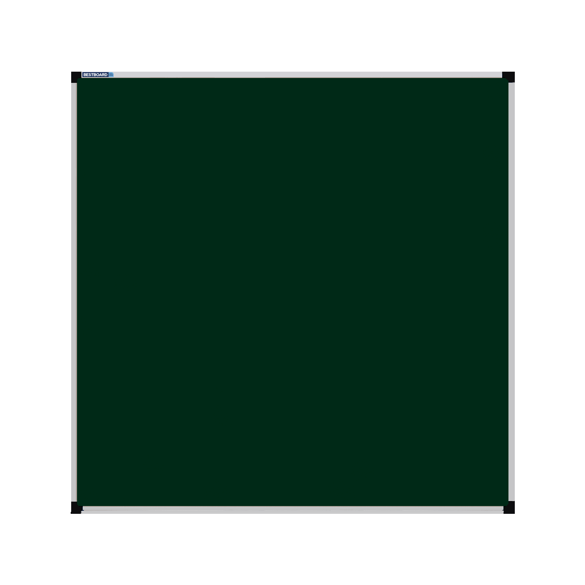 This image shows a Bottle Green square Felt board with a silver frame. The corners of the frame are reinforced with black plastic.