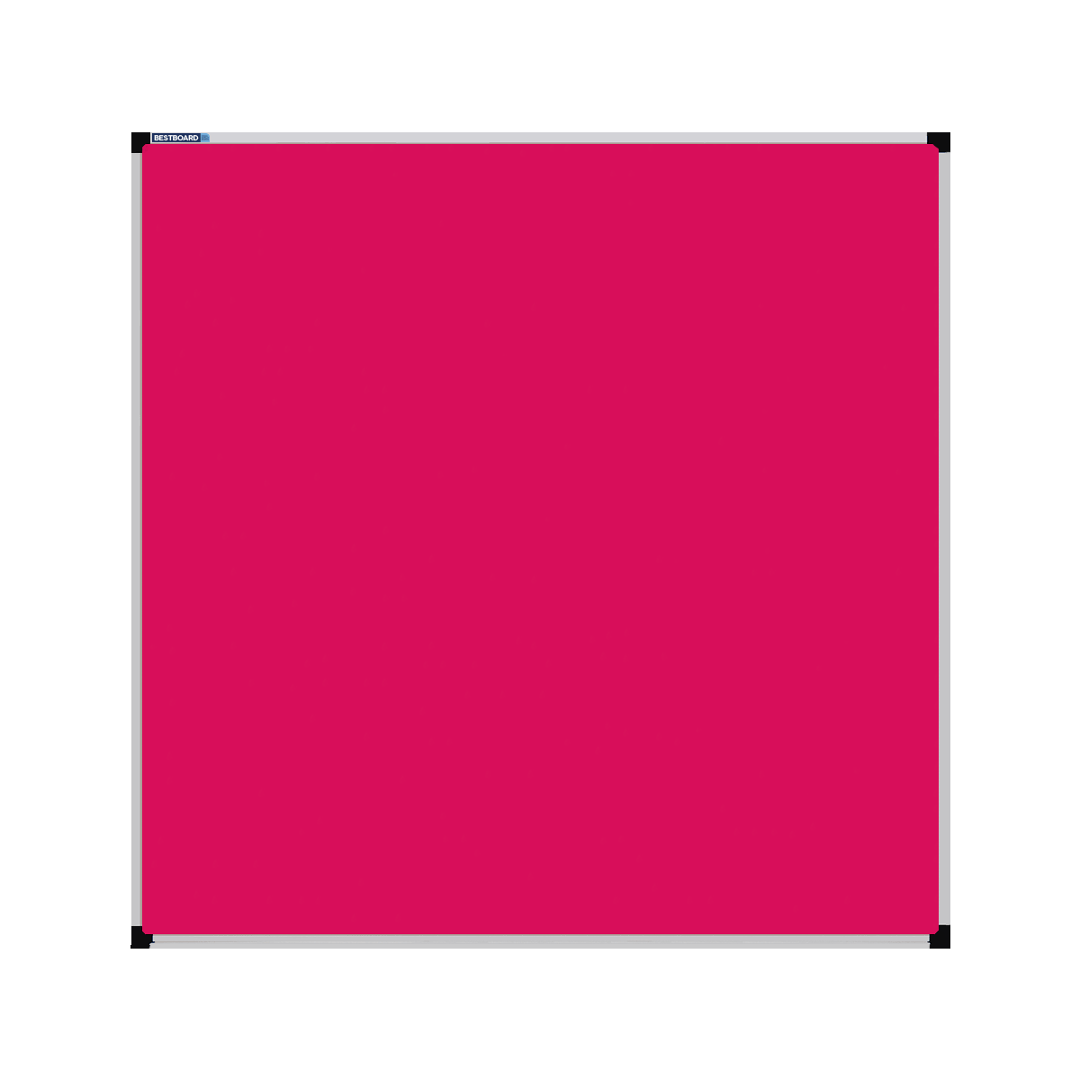 This image shows a brite pink square Felt board with a silver frame. The corners of the frame are reinforced with black plastic.
