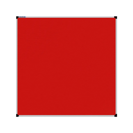 This image shows a red square Felt board with a silver frame. The corners of the frame are reinforced with black plastic.