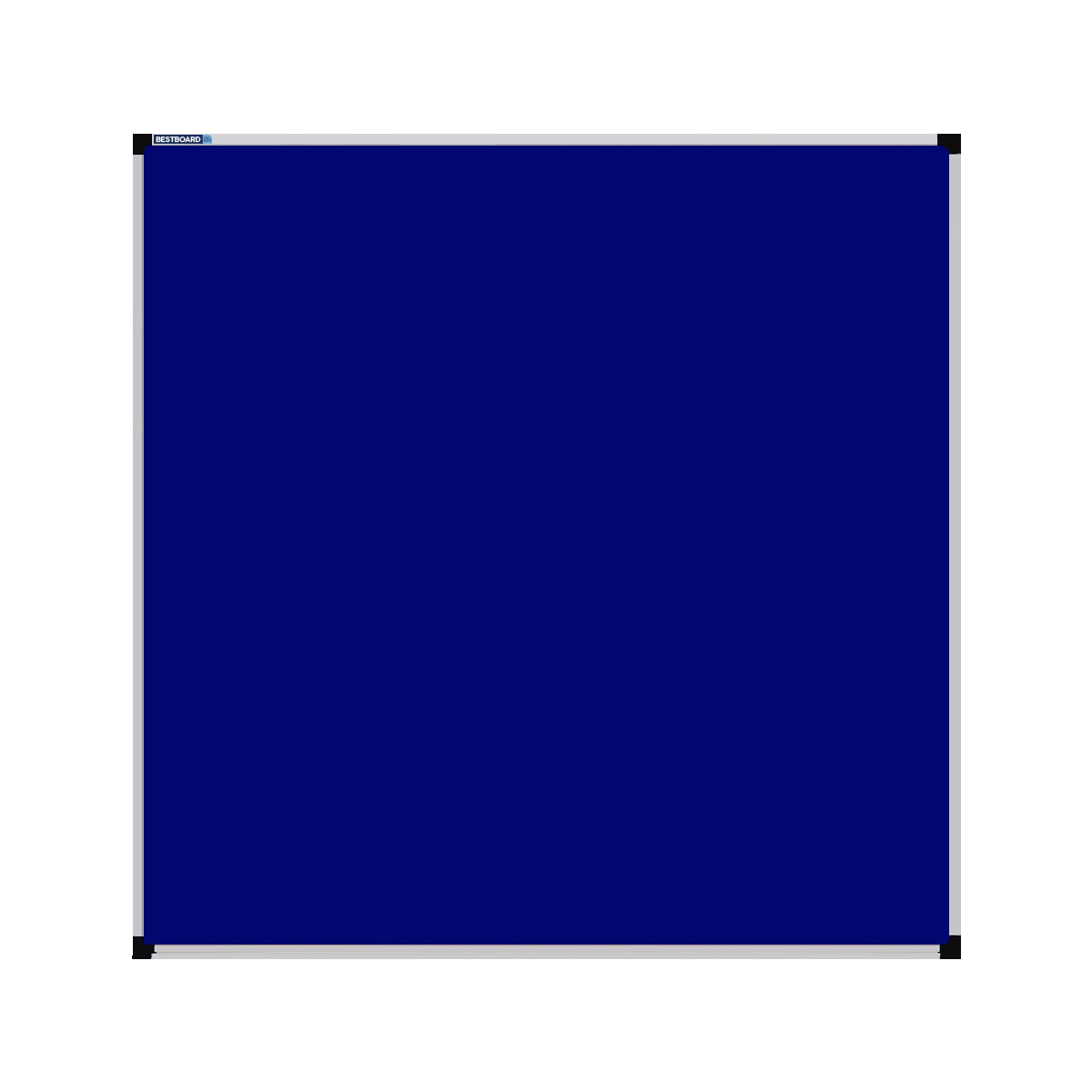 This image shows a Royal Blue square Felt board with a silver frame. The corners of the frame are reinforced with black plastic.