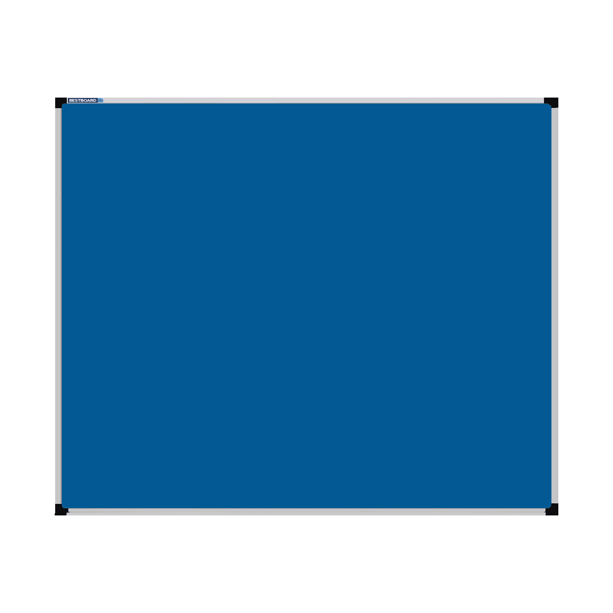 This image shows a Airforce Blue rectangular Felt board with a silver frame. The corners of the frame are reinforced with black plastic.