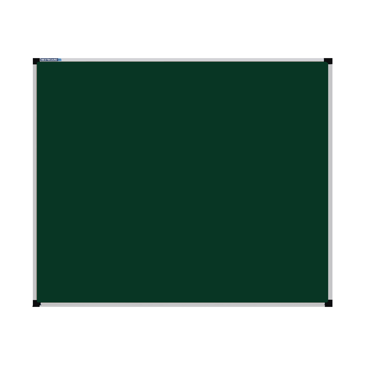 This image shows a Bottle Green rectangular Felt board with a silver frame. The corners of the frame are reinforced with black plastic.