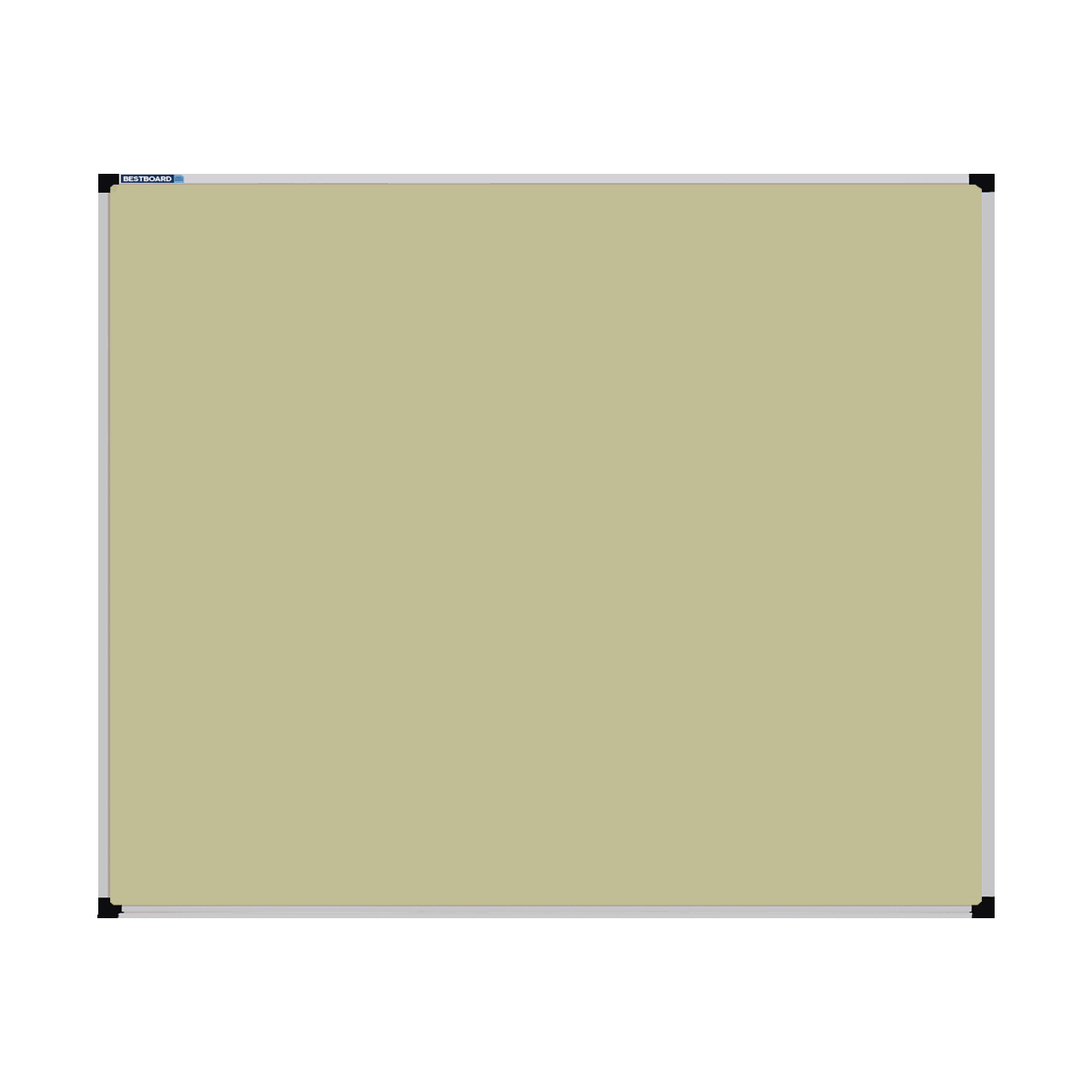 This image shows a cream rectangular Felt board with a silver frame. The corners of the frame are reinforced with black plastic.