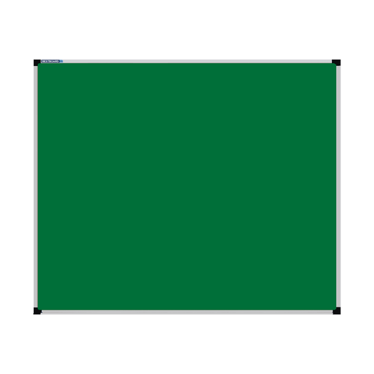 This image shows a Emerald Green rectangular Felt board with a silver frame. The corners of the frame are reinforced with black plastic.