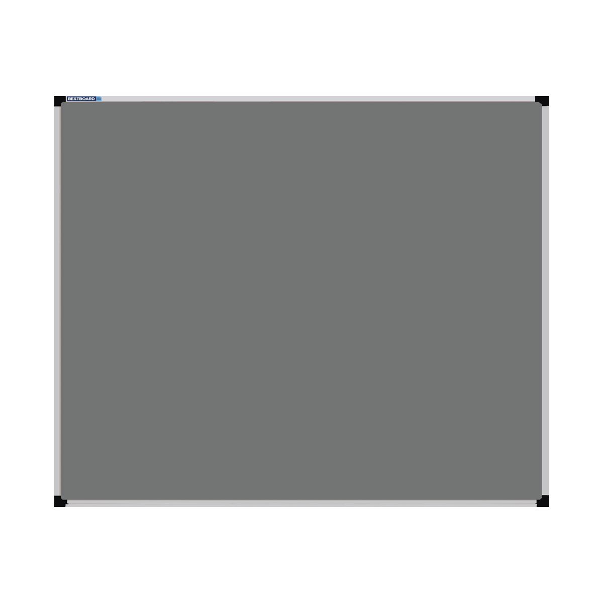 This image shows a Grey rectangular Felt board with a silver frame. The corners of the frame are reinforced with black plastic.