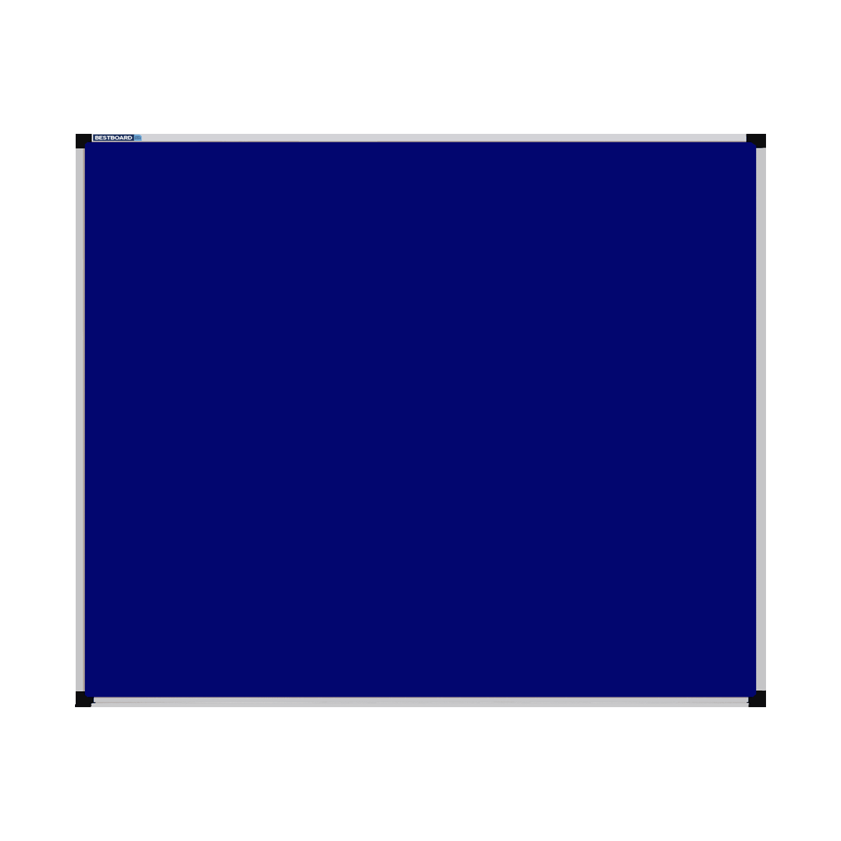 This image shows a Royal Blue rectangular Felt board with a silver frame. The corners of the frame are reinforced with black plastic.