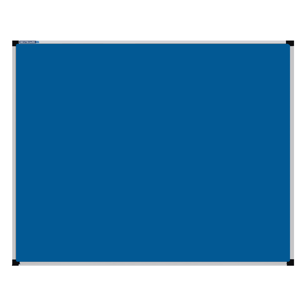 This image shows a Airforce Blue rectangular Felt board with a silver frame. The corners of the frame are reinforced with black plastic.