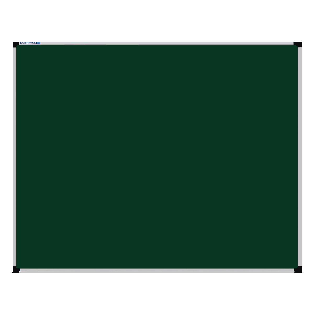 This image shows a Bottle Green rectangular Felt board with a silver frame. The corners of the frame are reinforced with black plastic.