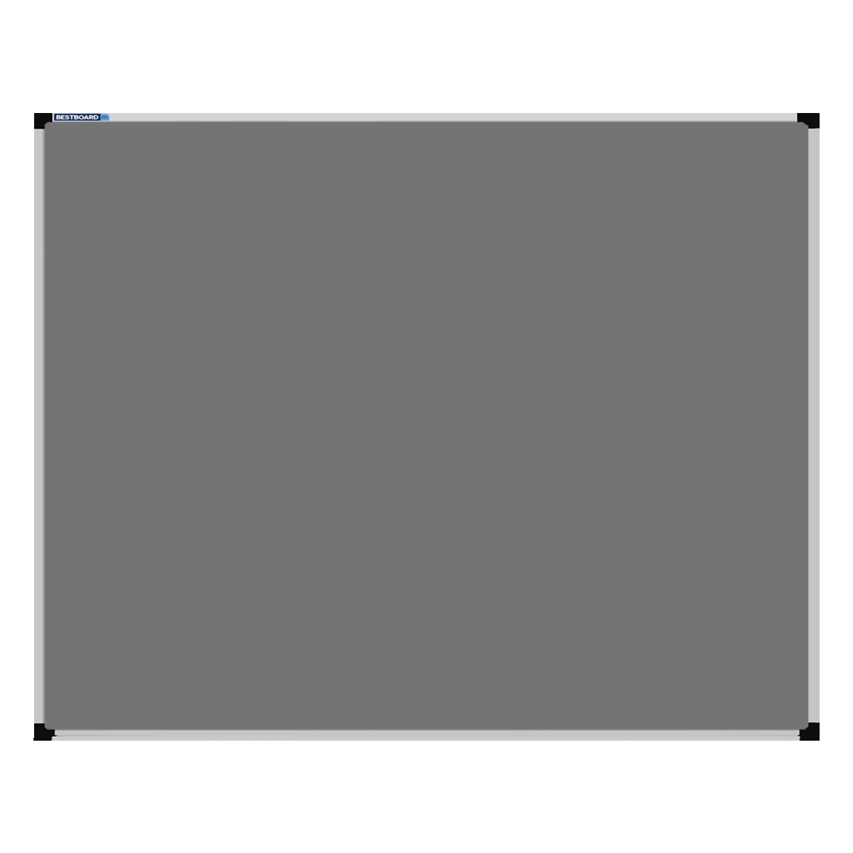 This image shows a Grey rectangular Felt board with a silver frame. The corners of the frame are reinforced with black plastic.
