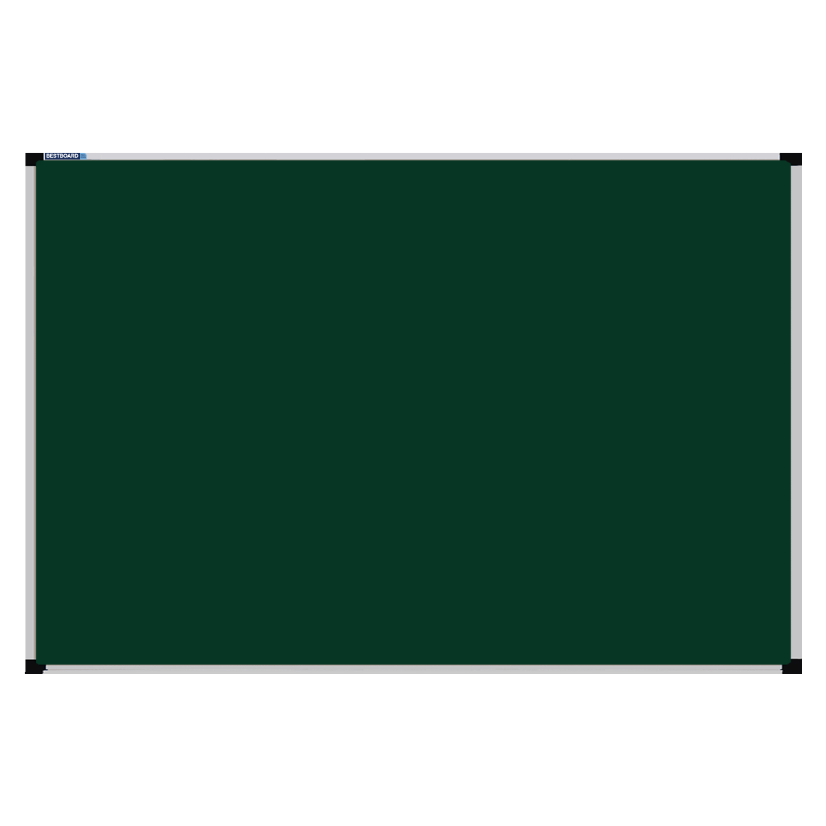 This image shows a Bottle Green rectangular Felt board with a silver frame. The corners of the frame are reinforced with black plastic.