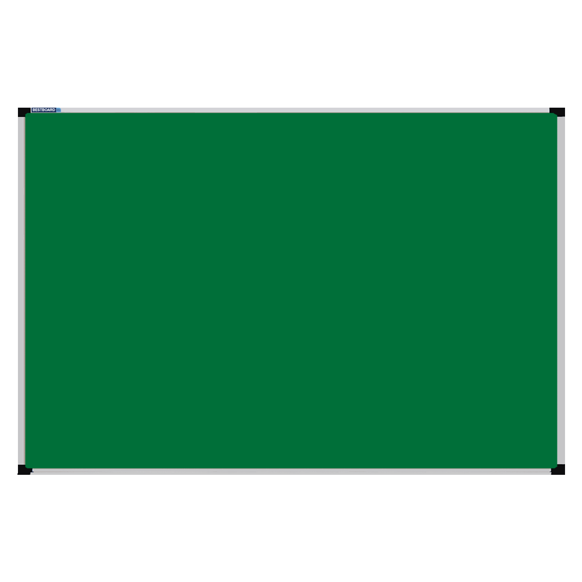 This image shows a Emerald Green rectangular Felt board with a silver frame. The corners of the frame are reinforced with black plastic.