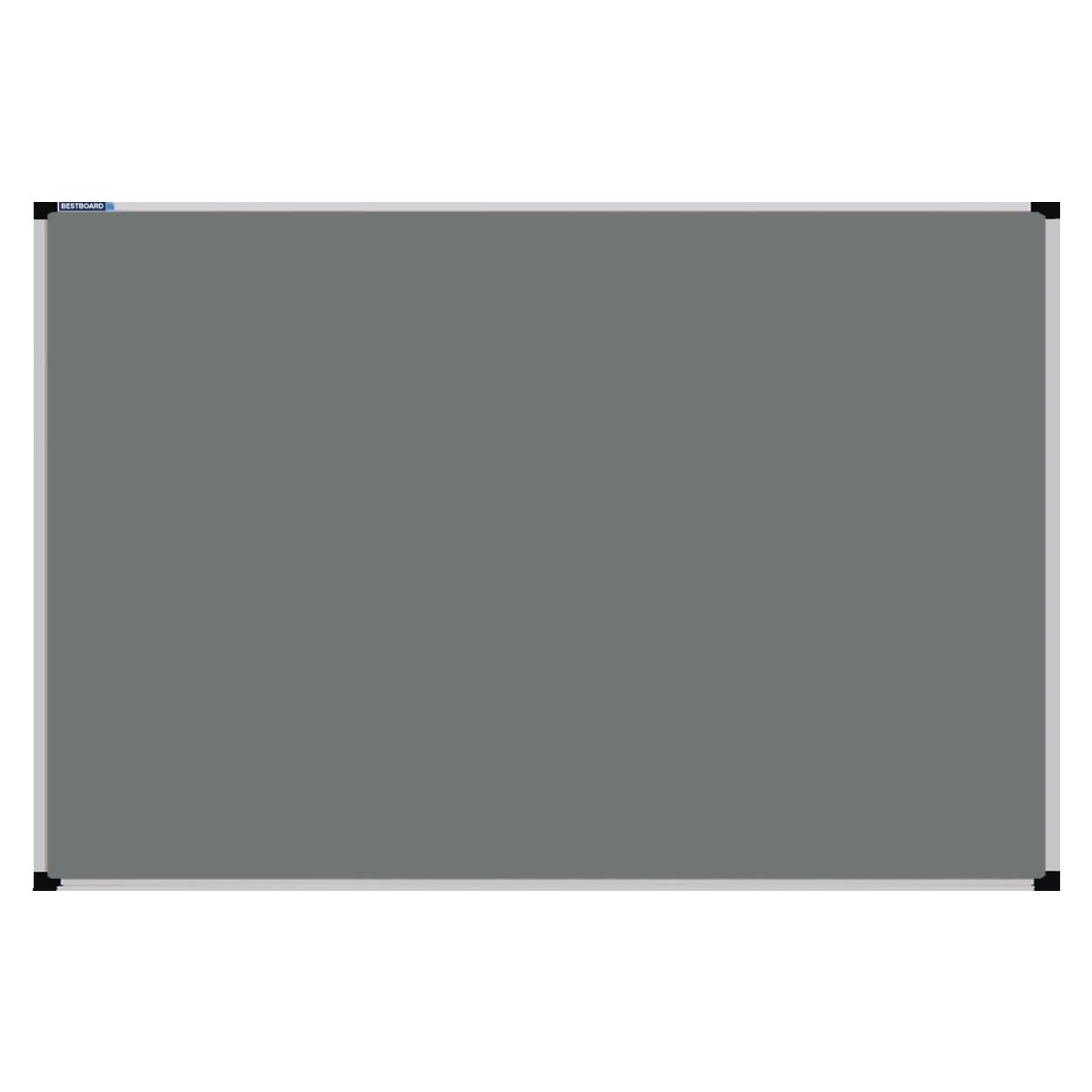 This image shows a Grey rectangular Felt board with a silver frame. The corners of the frame are reinforced with black plastic.