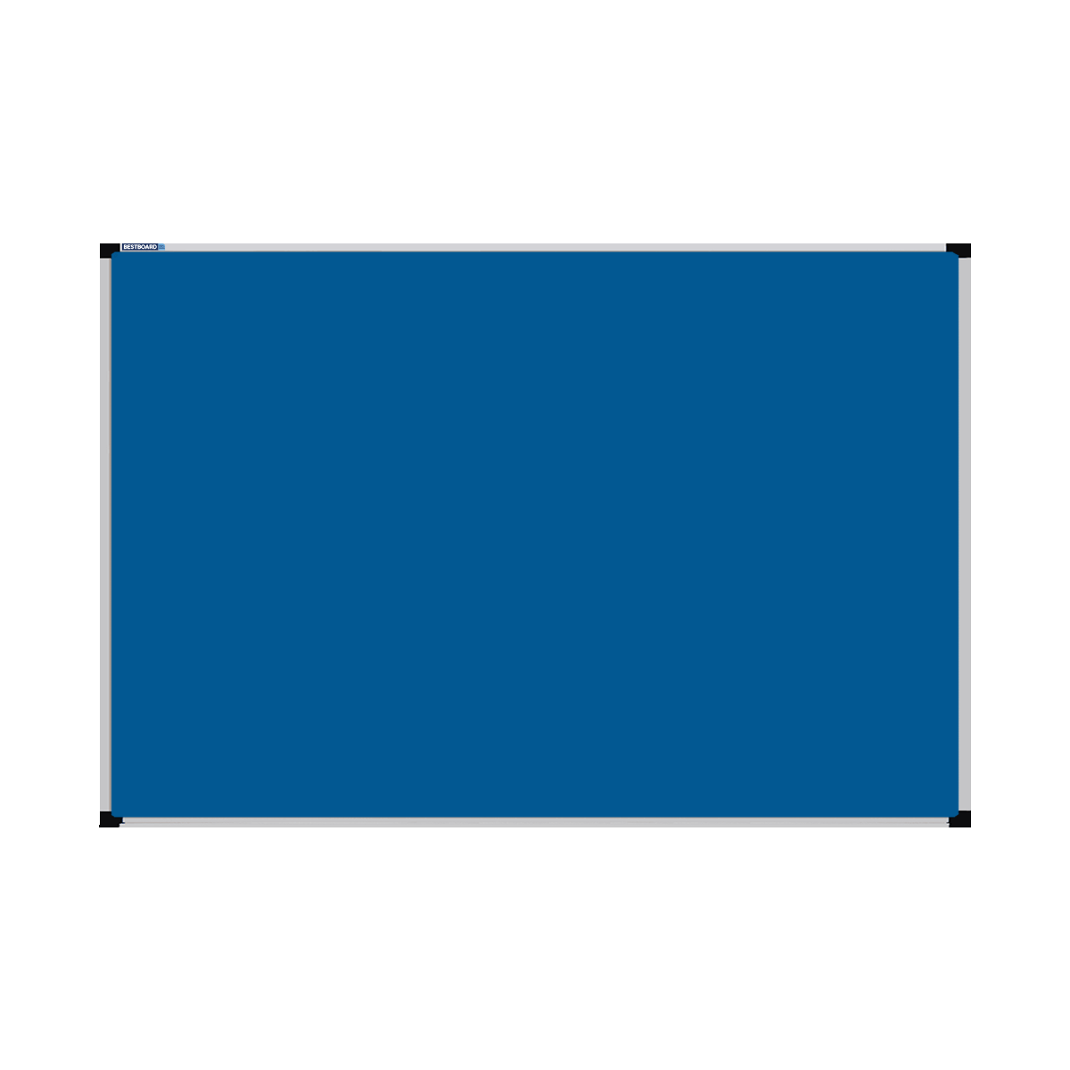 This image shows a Airforce Blue rectangular Felt board with a silver frame. The corners of the frame are reinforced with black plastic.