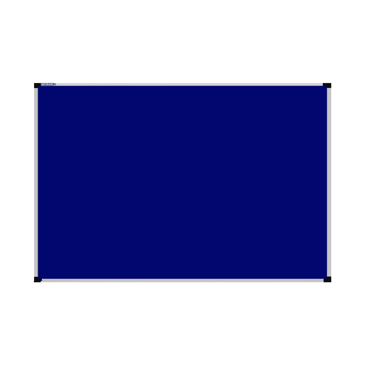 This image shows a Royal Blue rectangular Felt board with a silver frame. The corners of the frame are reinforced with black plastic.