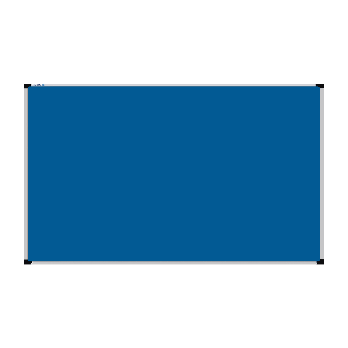 This image shows a Airforce Blue rectangular Felt board with a silver frame. The corners of the frame are reinforced with black plastic.