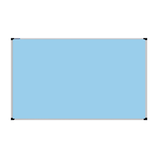 This image shows a Baby Blue rectangular Felt board with a silver frame. The corners of the frame are reinforced with black plastic.