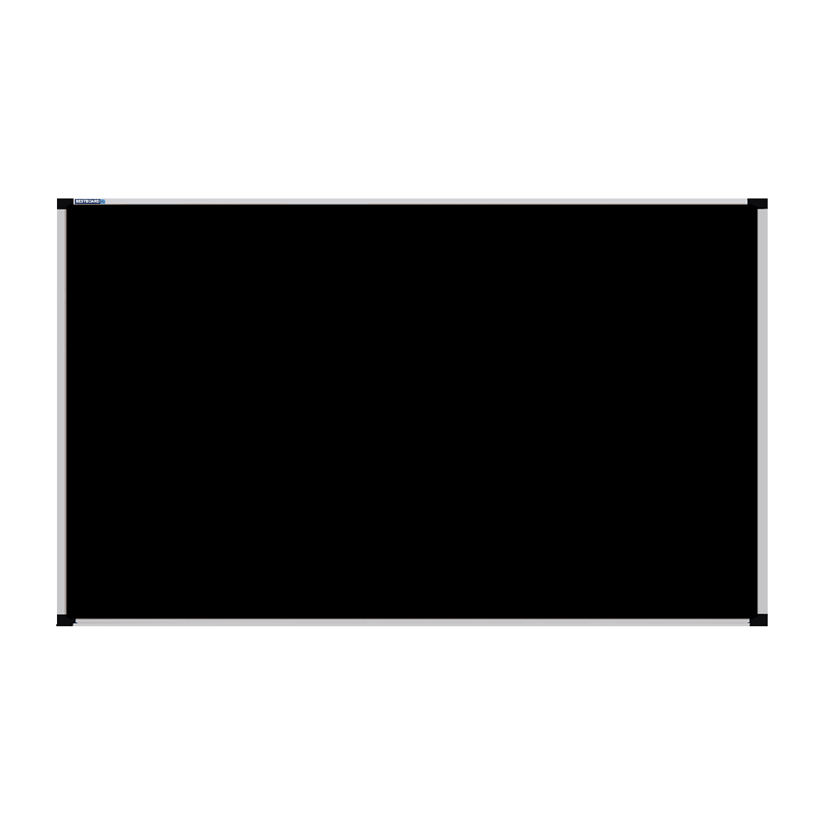 This image shows a Black rectangular Felt board with a silver frame. The corners of the frame are reinforced with black plastic.