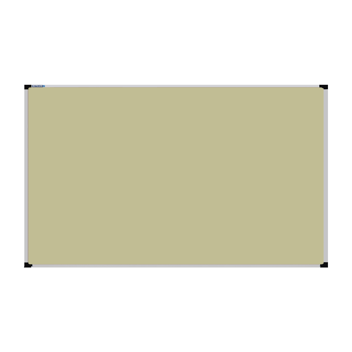 This image shows a cream rectangular Felt board with a silver frame. The corners of the frame are reinforced with black plastic.