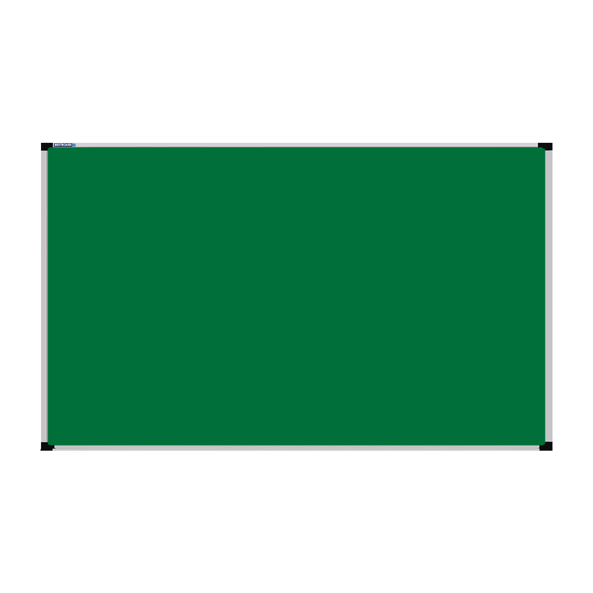 This image shows a Emerald Green rectangular Felt board with a silver frame. The corners of the frame are reinforced with black plastic.