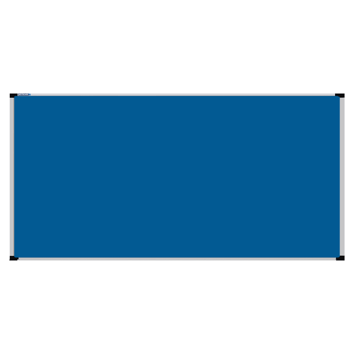This image shows a Airforce Blue rectangular Felt board with a silver frame. The corners of the frame are reinforced with black plastic.