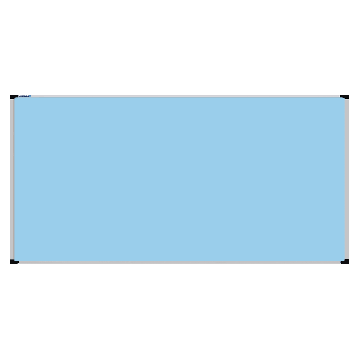 This image shows a Baby Blue rectangular Felt board with a silver frame. The corners of the frame are reinforced with black plastic.