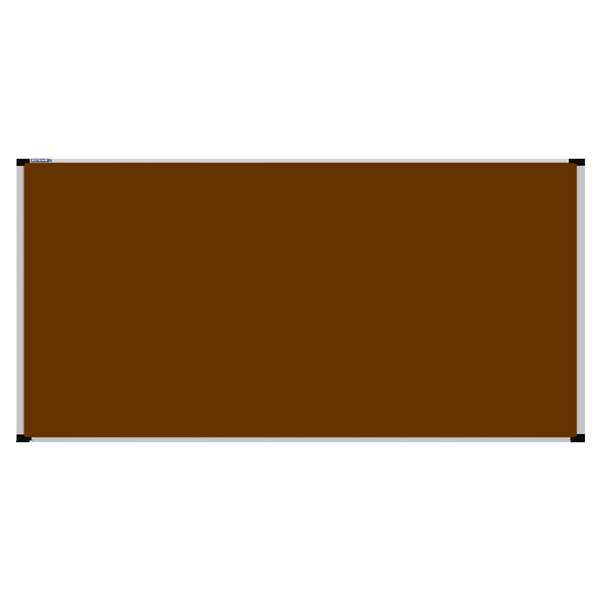 This image shows a brick brown rectangular Felt board with a silver frame. The corners of the frame are reinforced with black plastic.