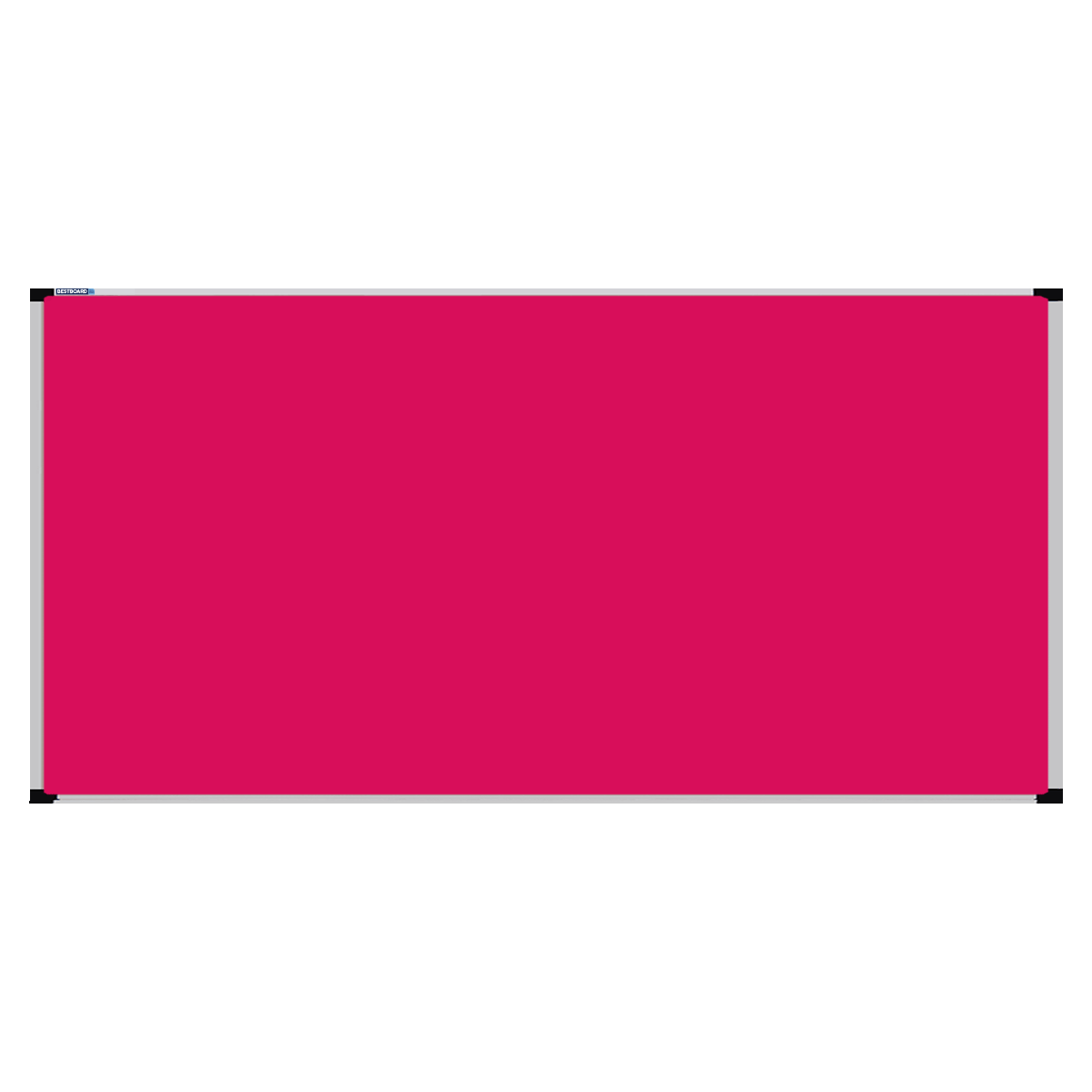 This image shows a bright pink rectangular Felt board with a silver frame. The corners of the frame are reinforced with black plastic.