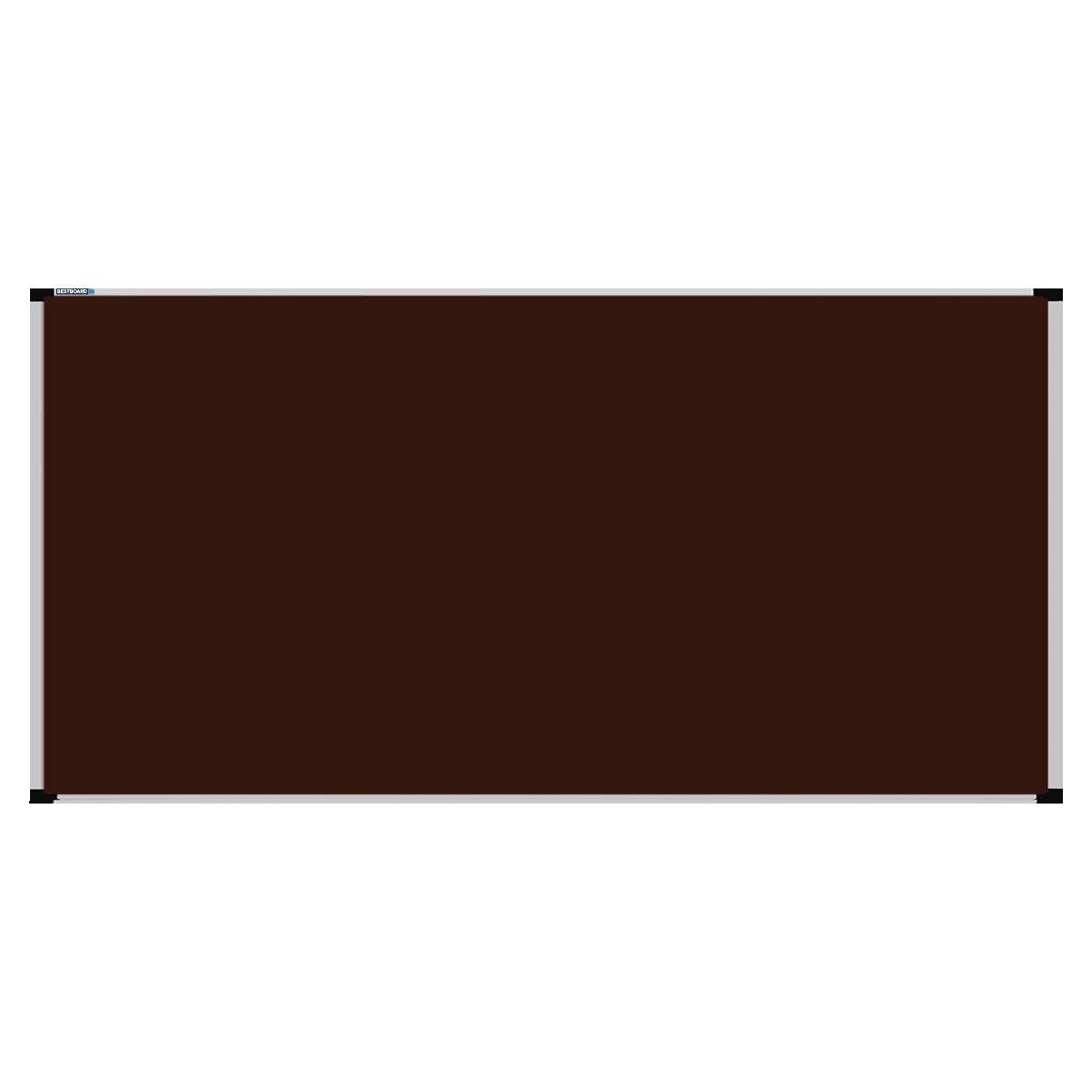 This image shows a dark chocolate brown rectangular Felt board with a silver frame. The corners of the frame are reinforced with black plastic.