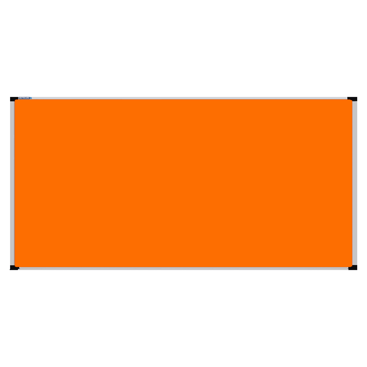 This image shows a orange rectangular Felt board with a silver frame. The corners of the frame are reinforced with black plastic.