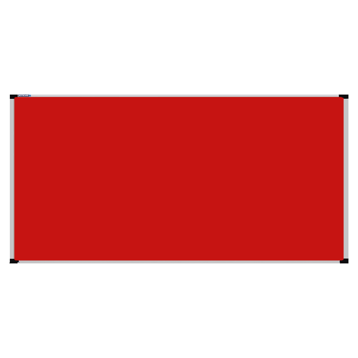 This image shows a Red rectangular Felt board with a silver frame. The corners of the frame are reinforced with black plastic.