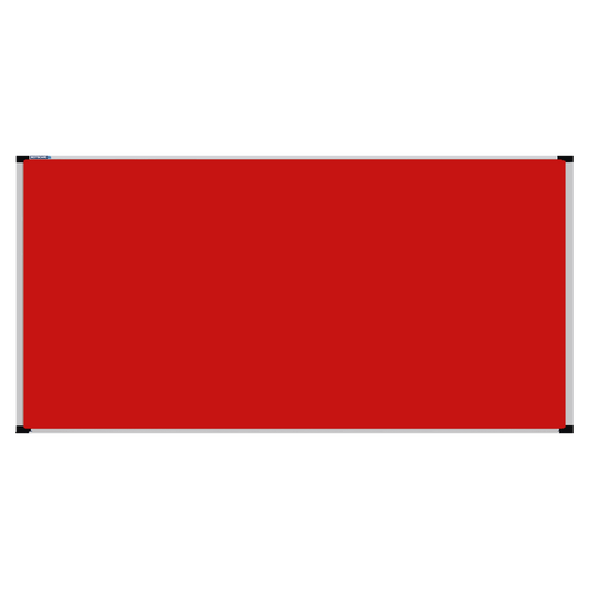 This image shows a Red rectangular Felt board with a silver frame. The corners of the frame are reinforced with black plastic.