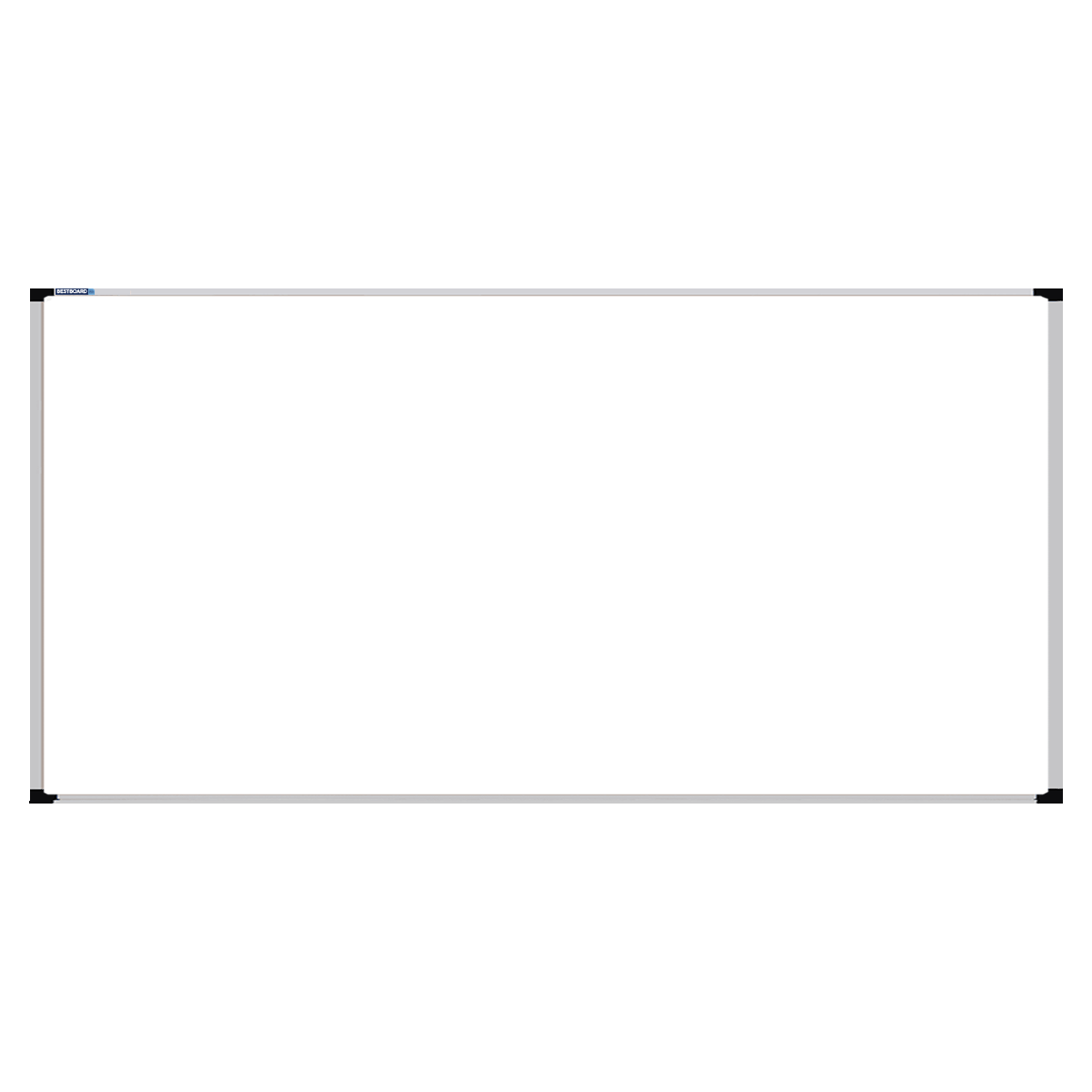 This image shows a white rectangular Felt board with a silver frame. The corners of the frame are reinforced with black plastic.