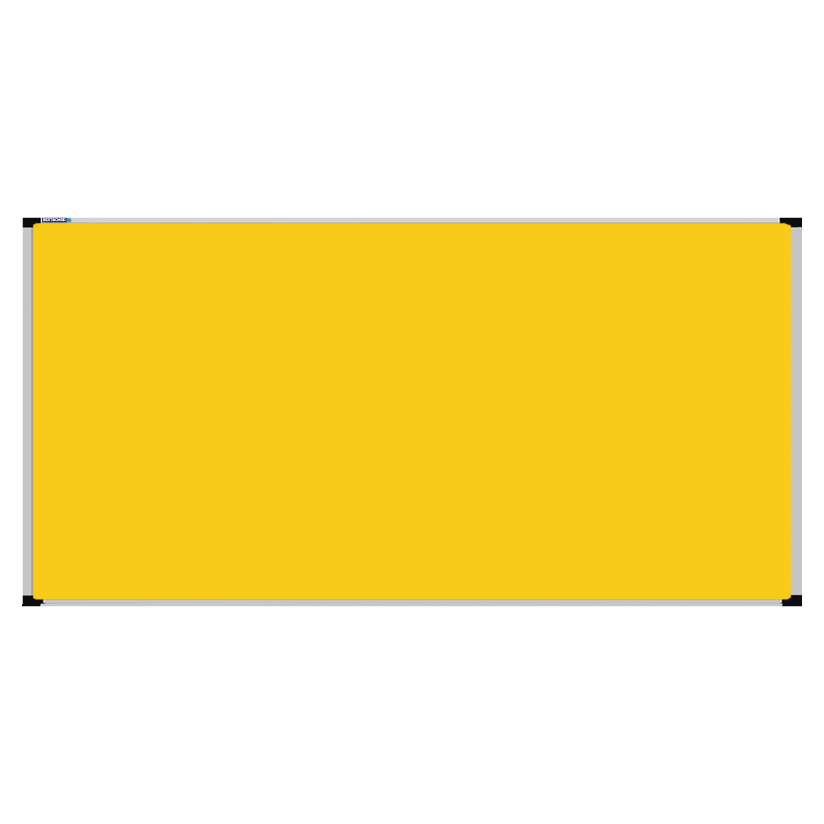 This image shows a yellow rectangular Felt board with a silver frame. The corners of the frame are reinforced with black plastic.