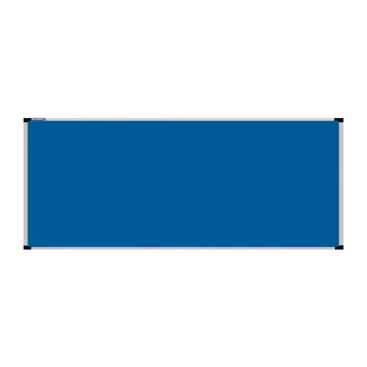 This image shows a Airforce Blue rectangular Felt board with a silver frame. The corners of the frame are reinforced with black plastic.