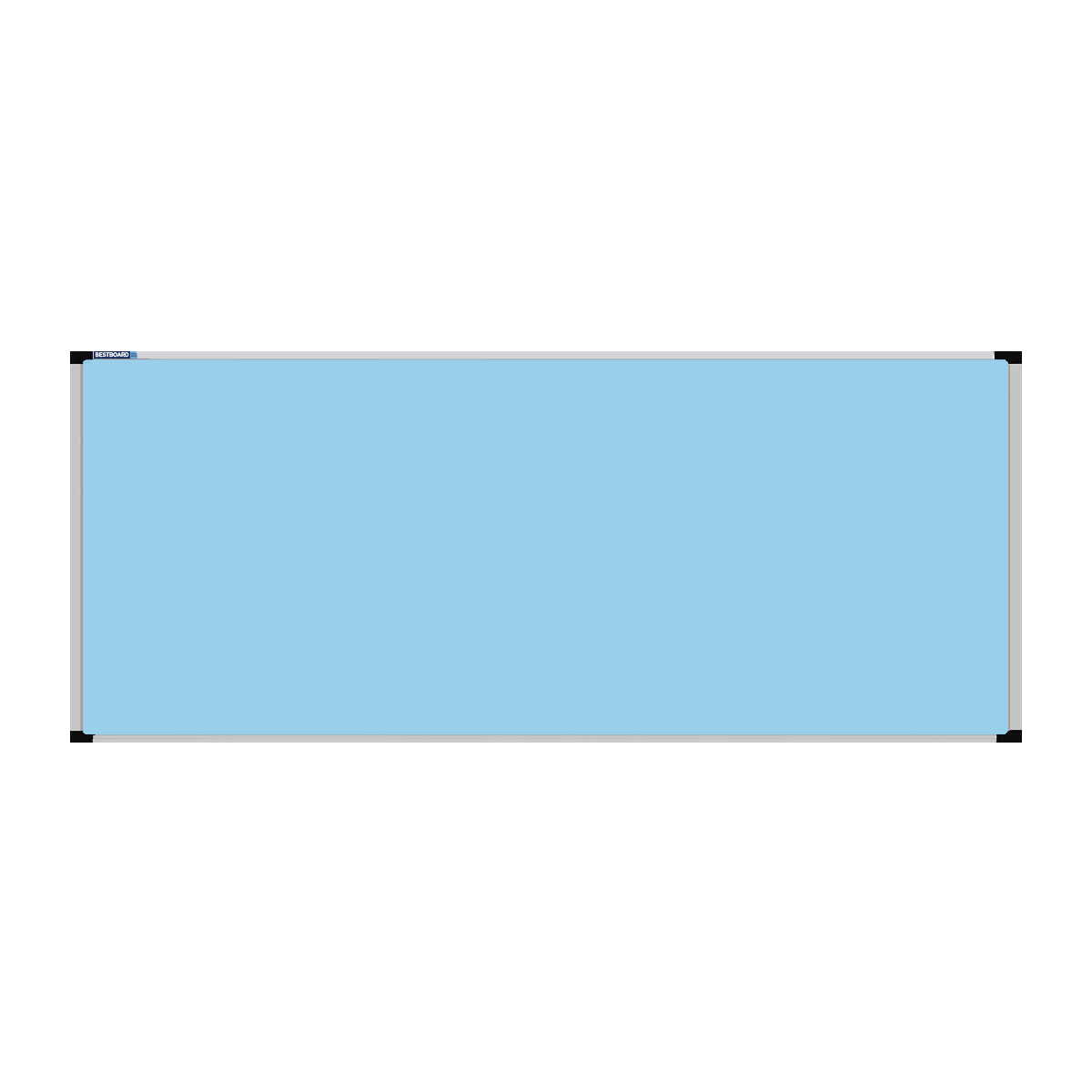 This image shows a Baby Blue rectangular Felt board with a silver frame. The corners of the frame are reinforced with black plastic.