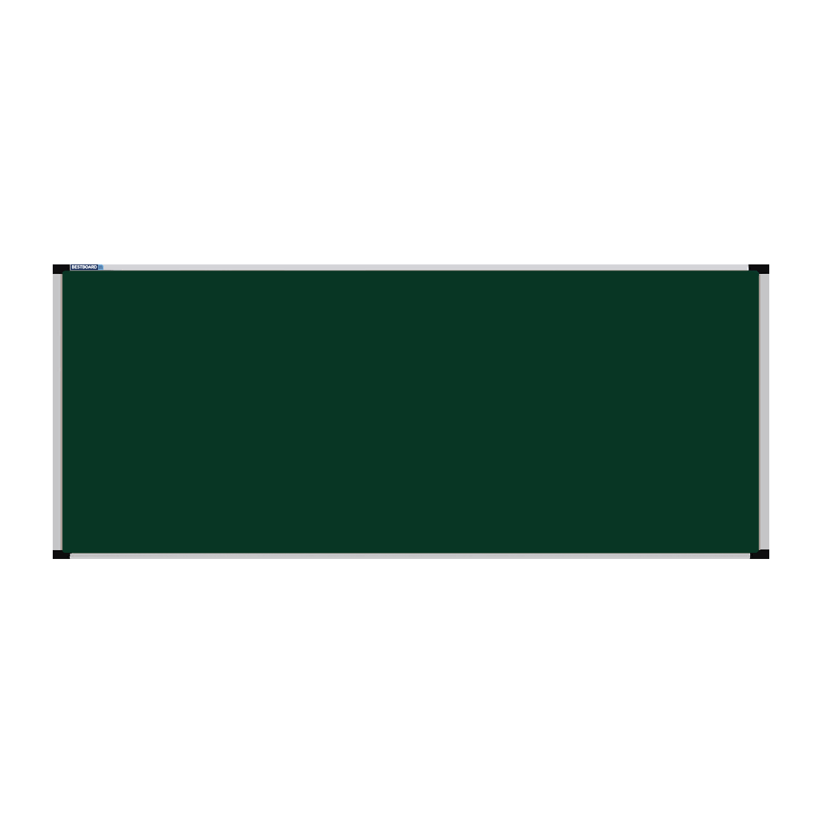 This image shows a Bottle Green rectangular Felt board with a silver frame. The corners of the frame are reinforced with black plastic.