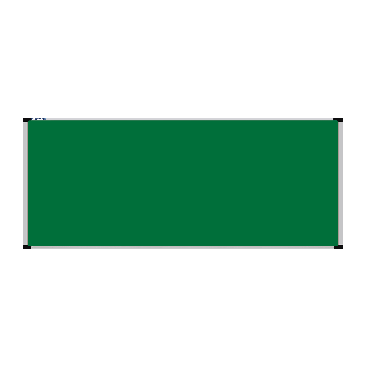 This image shows a Emerald Green rectangular Felt board with a silver frame. The corners of the frame are reinforced with black plastic.