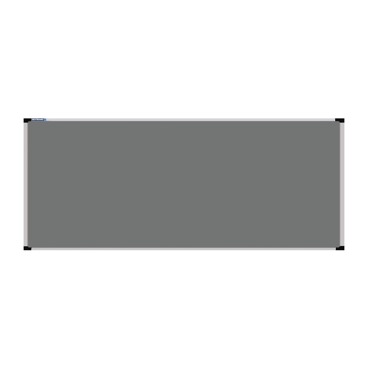 This image shows a Grey rectangular Felt board with a silver frame. The corners of the frame are reinforced with black plastic.