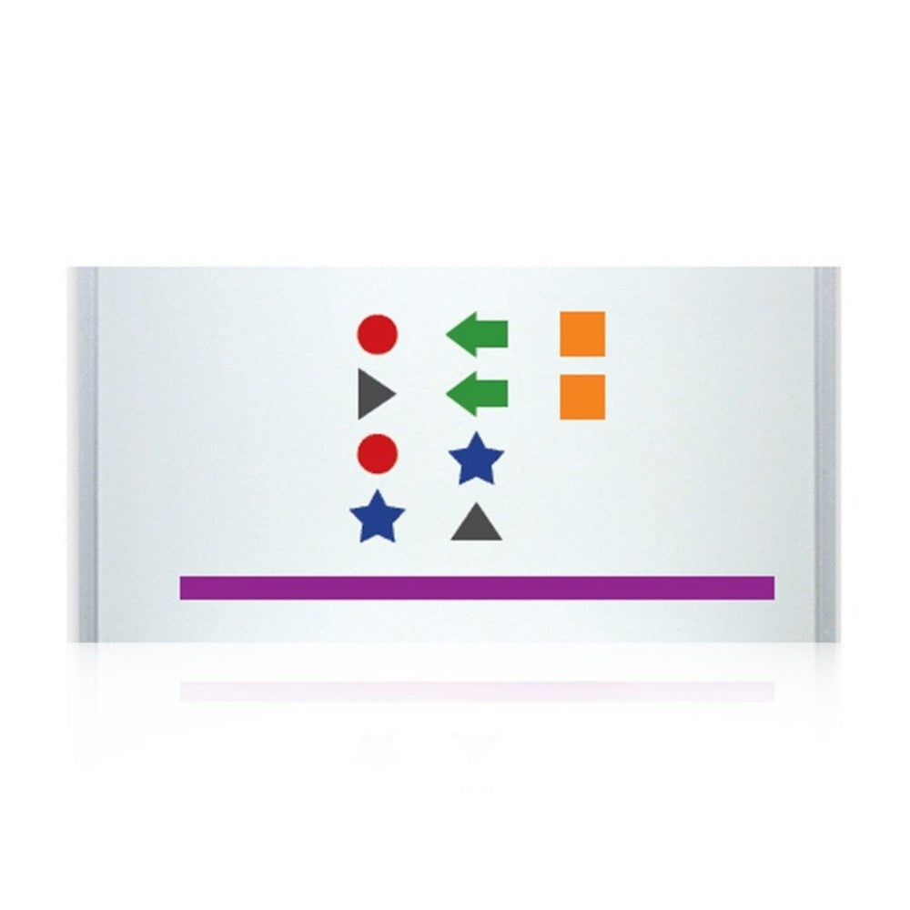 A set of magnetic symbols in assorted shapes and colors displayed on a white background. The shapes include circles, squares, triangles, stars, and arrows.