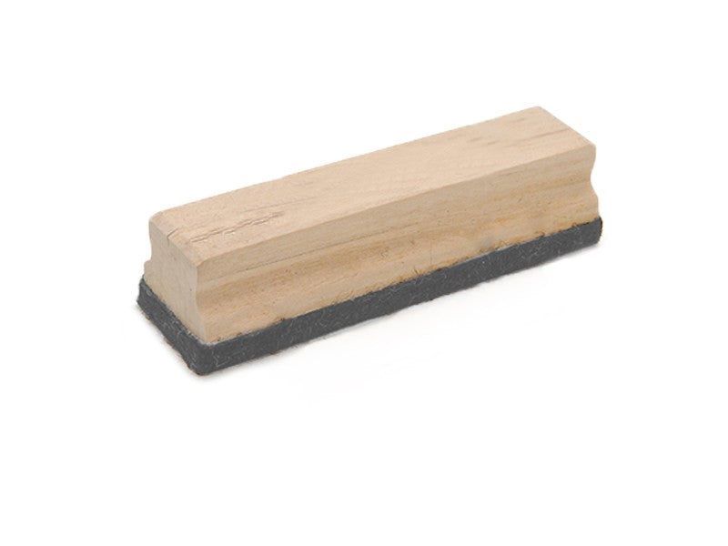 Wooden chalkboard eraser with a grey felt base, ideal for classroom and office use