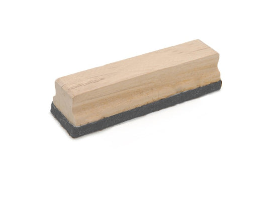 Wooden chalkboard eraser with a grey felt base, ideal for classroom and office use
