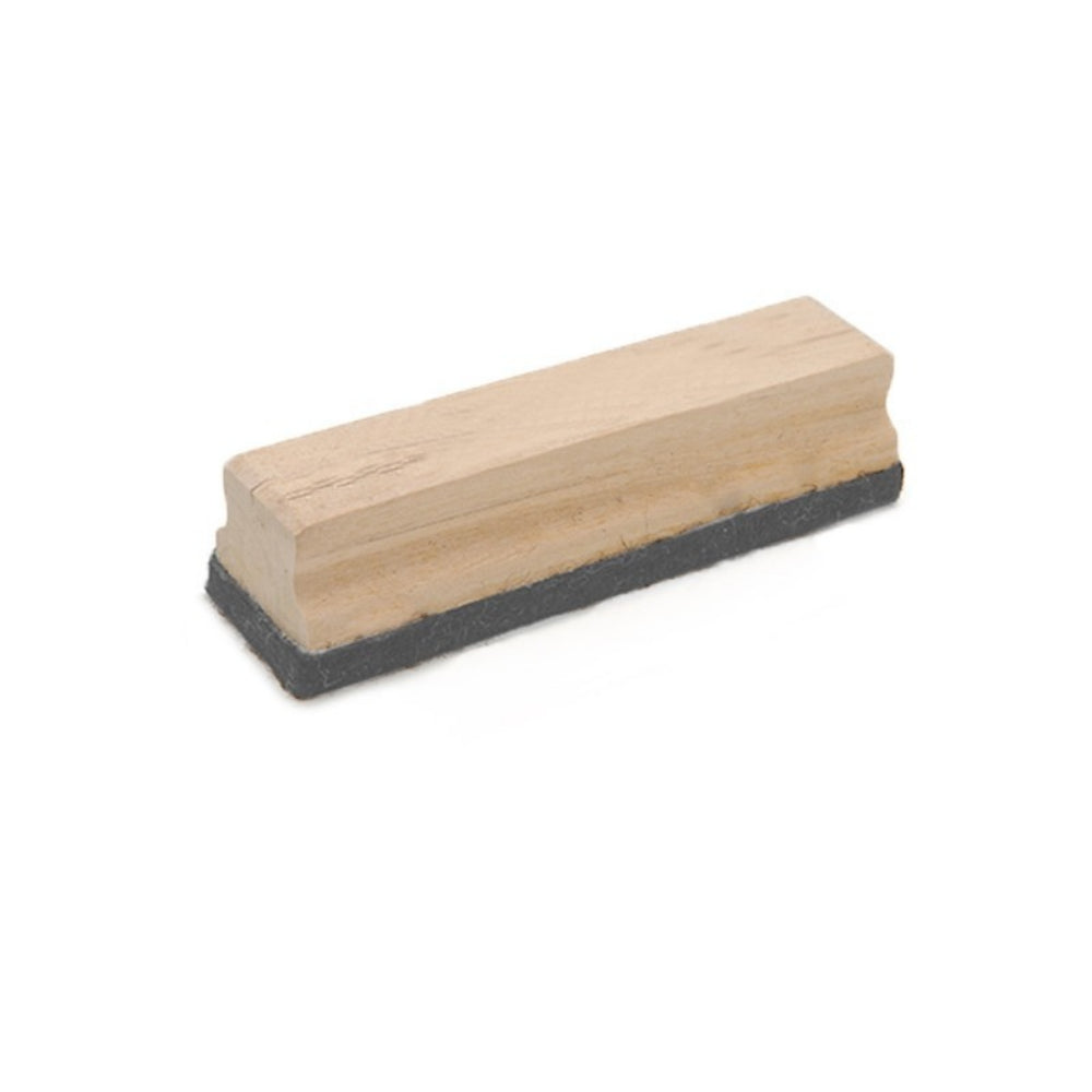 Wooden chalkboard eraser with a grey felt base, ideal for classroom and office use