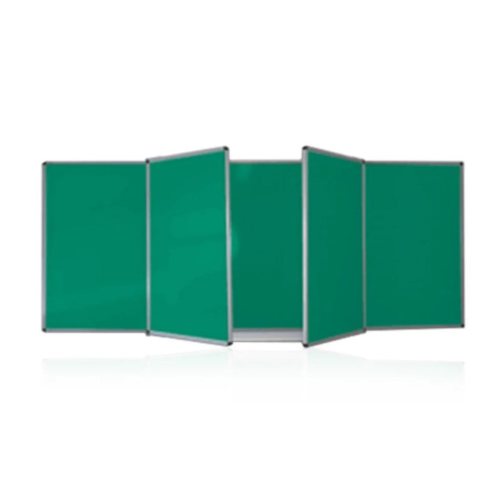 Chalkboard with five panels including double-sided swinging leaf boards, mounted in an aluminium frame