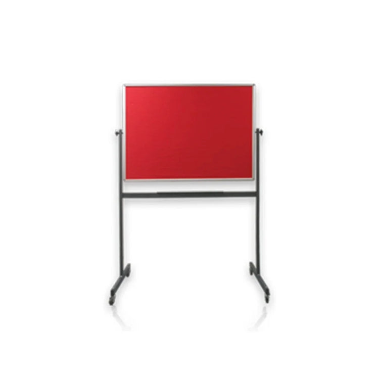 Felt available in assorted colours (picture Red). Deluxe anodised aluminium frame. Rounded plastic corners. Powder coated h-Steel frame. Consists of 4 castors (2 lockable). Revolves if needed. On stand with wheels.
