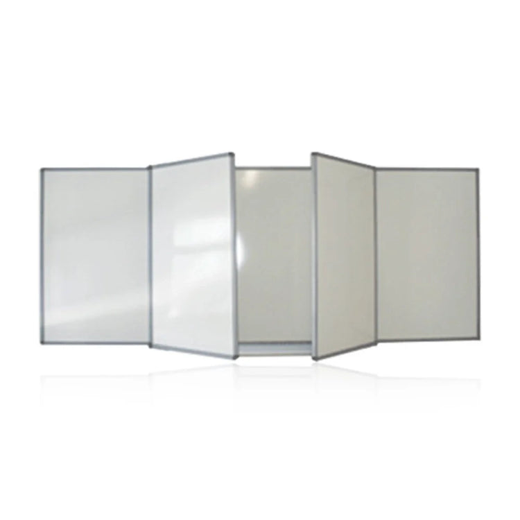 Whiteboard with five panels including double-sided swinging leaf boards, mounted in an aluminium frame