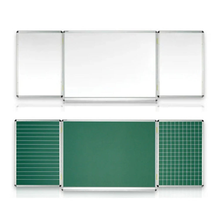 Expandable hinge whiteboard located above an Expandable hinge chalkboard