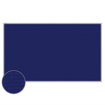 Blue carpet pin board, 1200mm x 2000mm, rectangular with a silver aluminium frame and a close-up inset of the woven texture