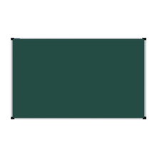 Load image into Gallery viewer, This image shows a rectangular green chalkboard with a silver frame. The corners of the frame are reinforced with black plastic. The chalkboard has a tray at the bottom for holding chalk and erasers.
